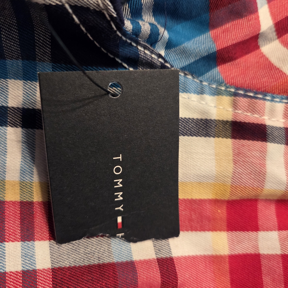 Youth Boys Tommy Hilfiger Red and Blue Plaid Shirt - Picture 3 of 3